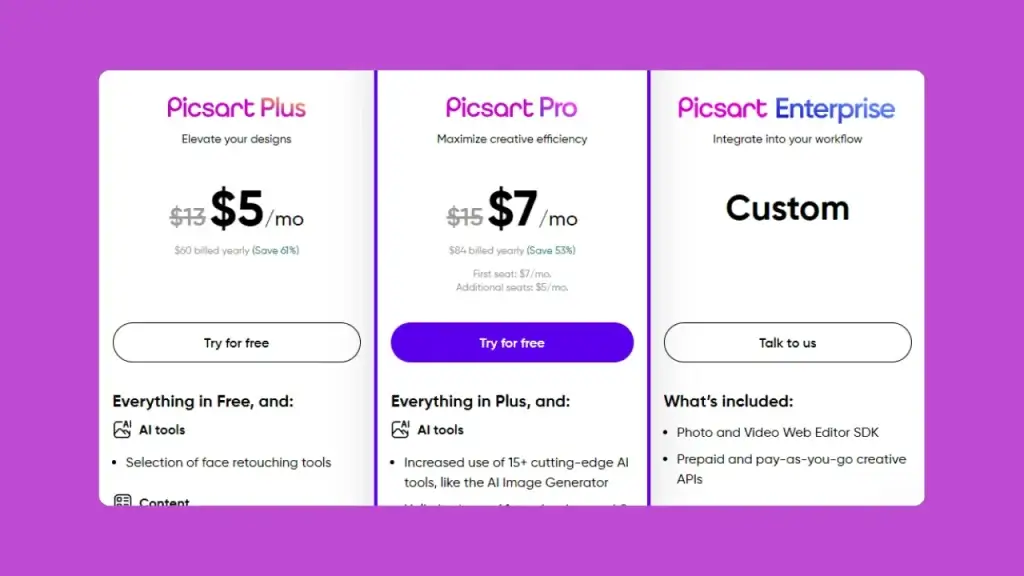 PicsArt pricing 